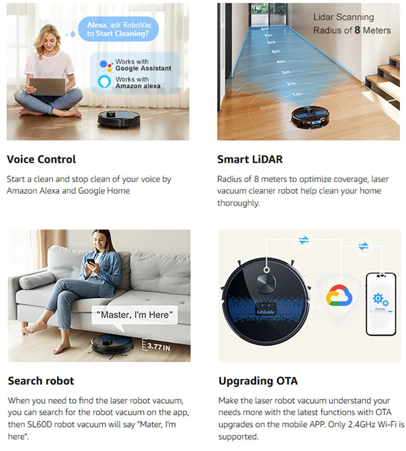 Lubluelu SL60D Robot Vacuum – 4000Pa, 150min Runtime, App Control