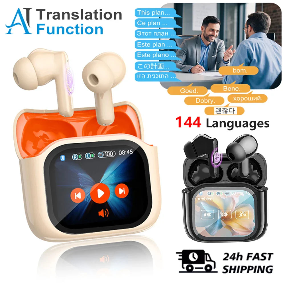 Touch Screen Translator Earbuds Wireless Bluetooth Headphones 144 Languages Translation have Noise Cancelling Business Headset (Copy)
