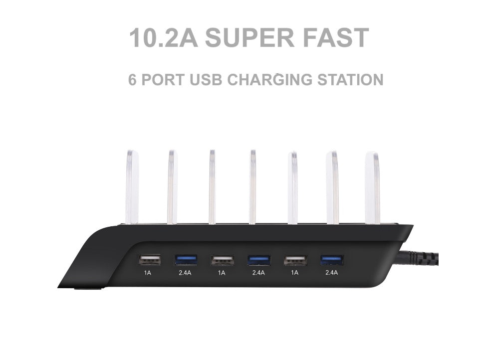 Six-Port USB Charging Station – Mobile Phone Organizer