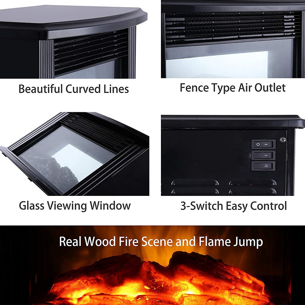European Style Electric Fireplace Heater – LED Flame & Remote