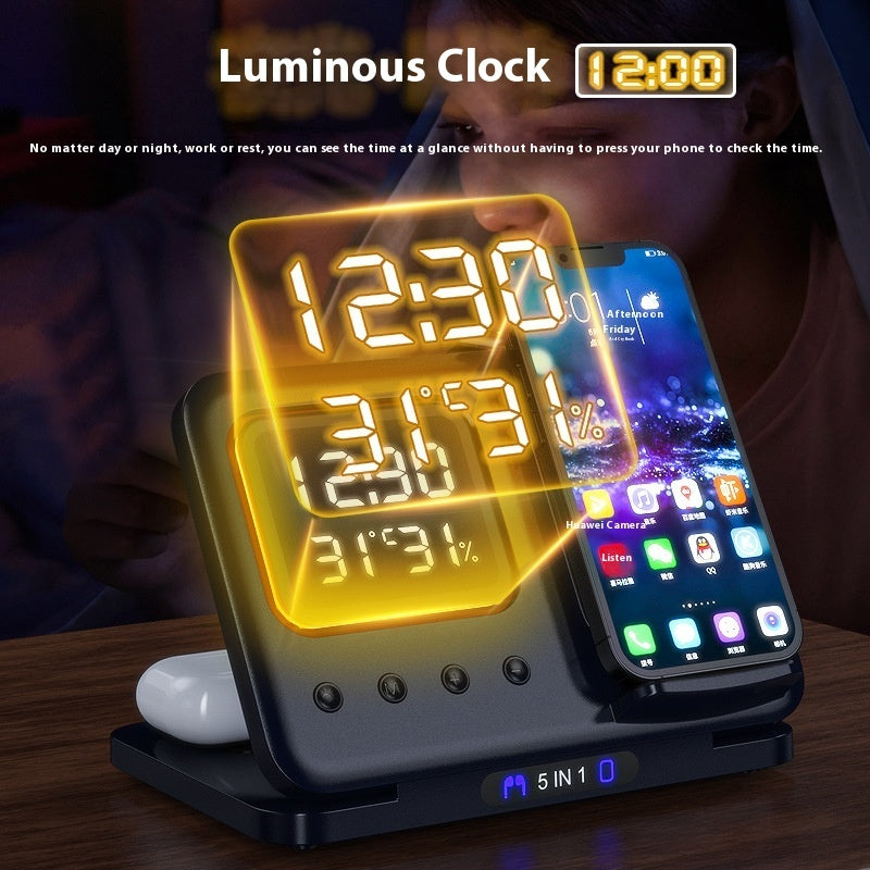 15W Wireless Charger Stand – 5-in-1 with LED Alarm Clock