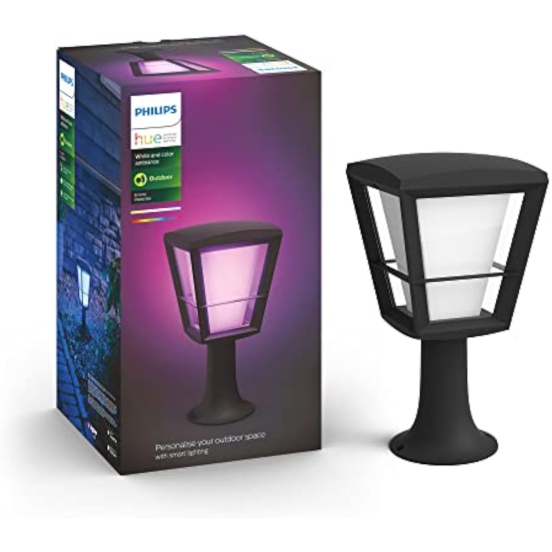 Philips Hue Econic White and Colour Ambiance LED Smart Garden Lantern Works with Alexa, Google Assistant and Apple Homekit