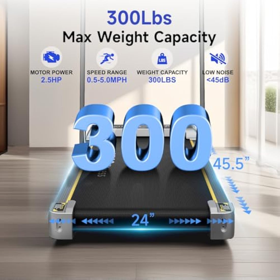 3‑in‑1 Walking Pad with Incline & Handle – Foldable Under‑Desk Treadmill 300lbs