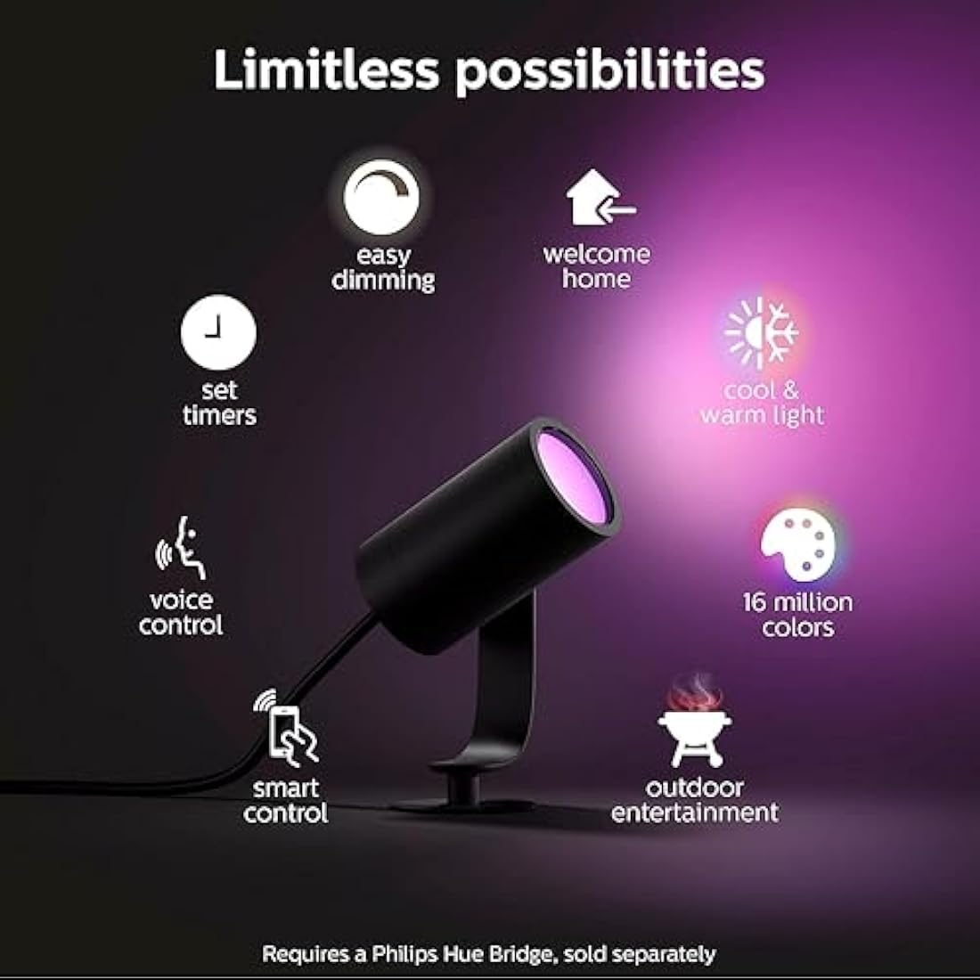 Philips Hue Lily LED Single Spotlight Extension: Smart Outdoor Lighting for Garden, Works with Alexa, Google Assistant and Apple Homekit