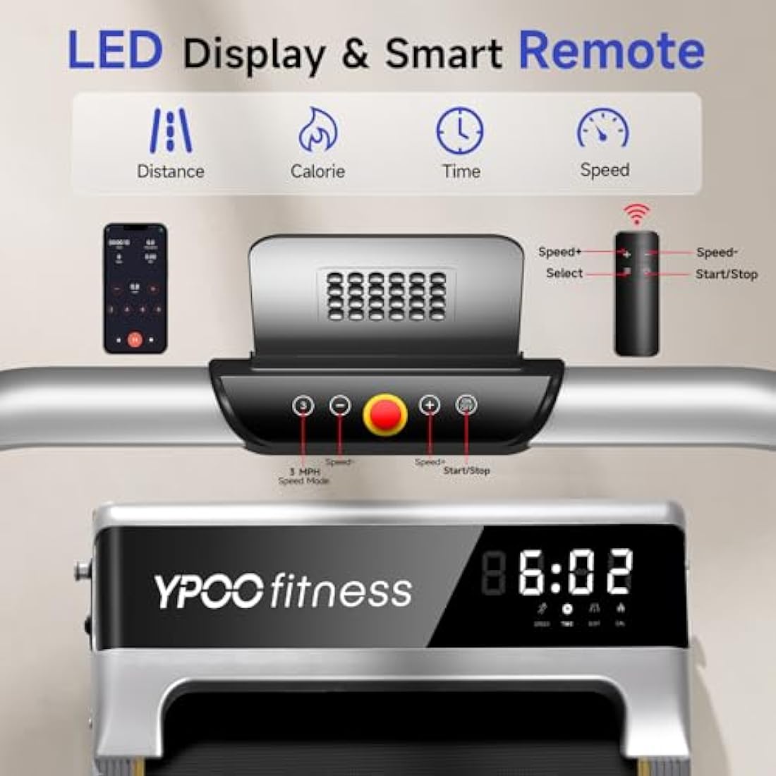 3‑in‑1 Walking Pad with Incline & Handle – Foldable Under‑Desk Treadmill 300lbs