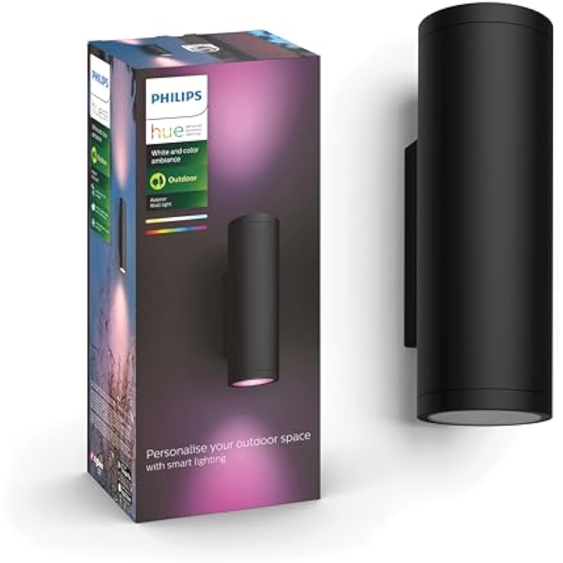 Philips Hue Colour Smart LED Outdoor Wall Light, Patios and Gardens, Ambient Lighting Compatible with Alexa, Google Assistant and Apple Homekit