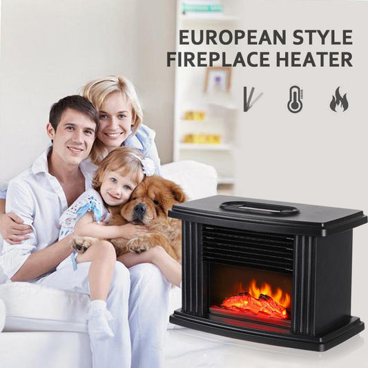 European Style Electric Fireplace Heater – LED Flame & Remote