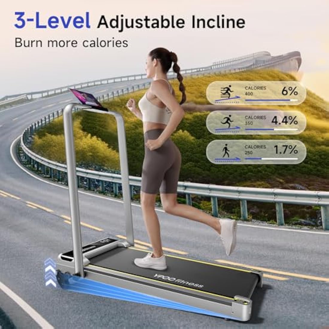 3‑in‑1 Walking Pad with Incline & Handle – Foldable Under‑Desk Treadmill 300lbs