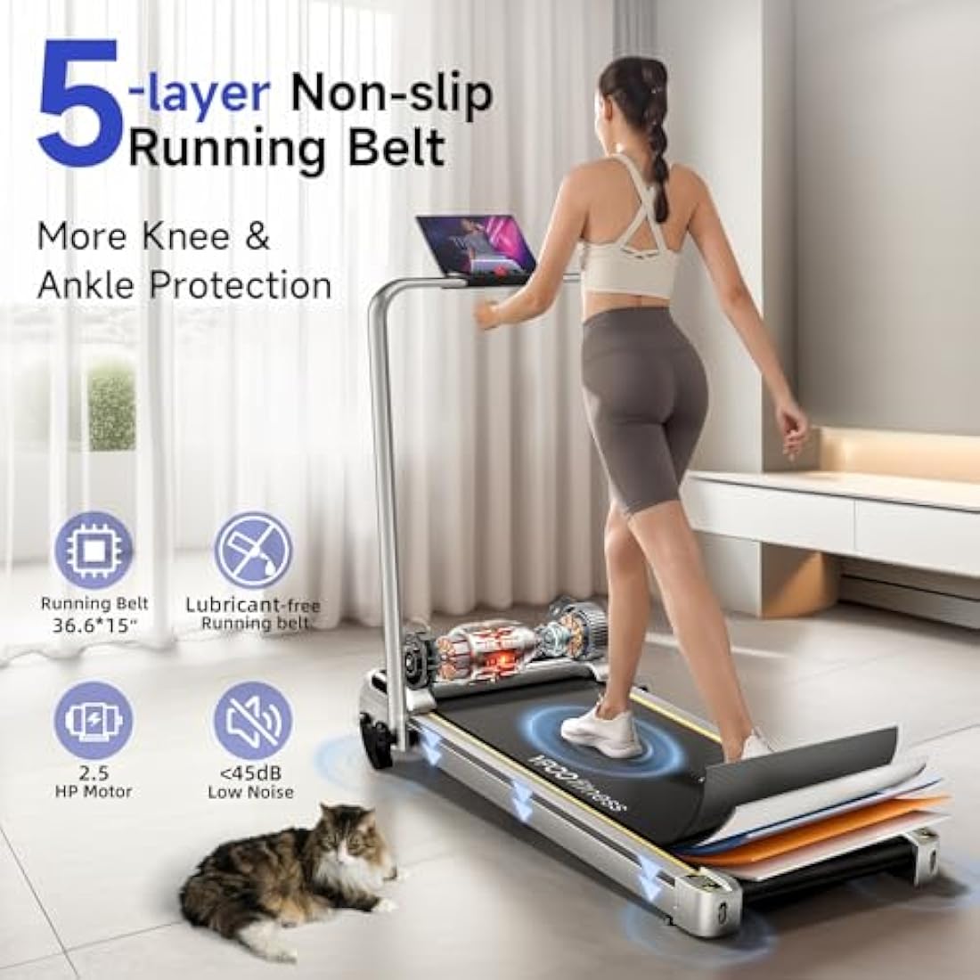 3‑in‑1 Walking Pad with Incline & Handle – Foldable Under‑Desk Treadmill 300lbs