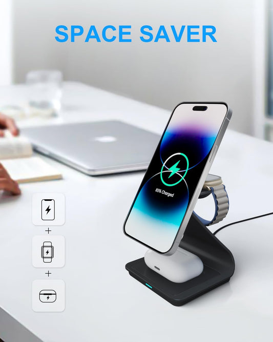 3-in-1 Wireless Charger – Black Aluminium for Apple Devices