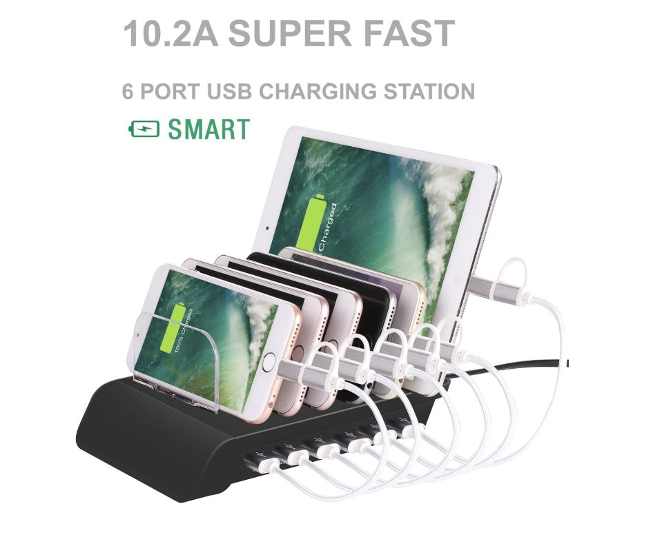 Six-Port USB Charging Station – Mobile Phone Organizer