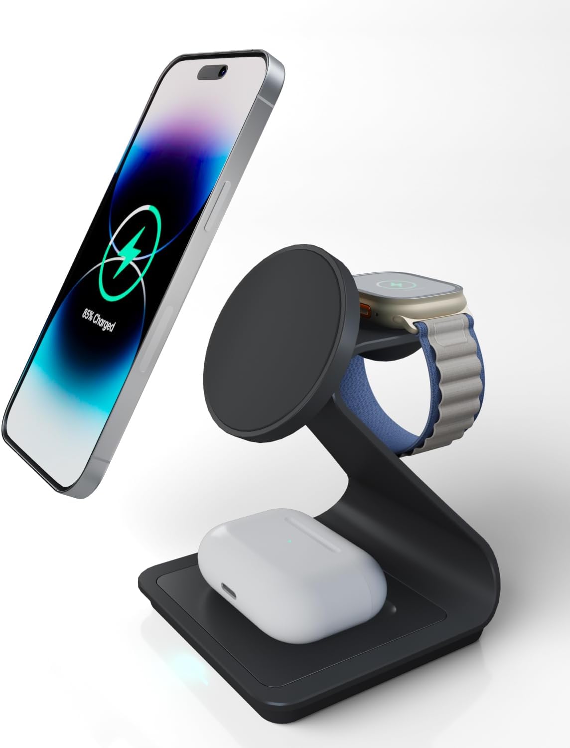 3-in-1 Wireless Charger – Black Aluminium for Apple Devices