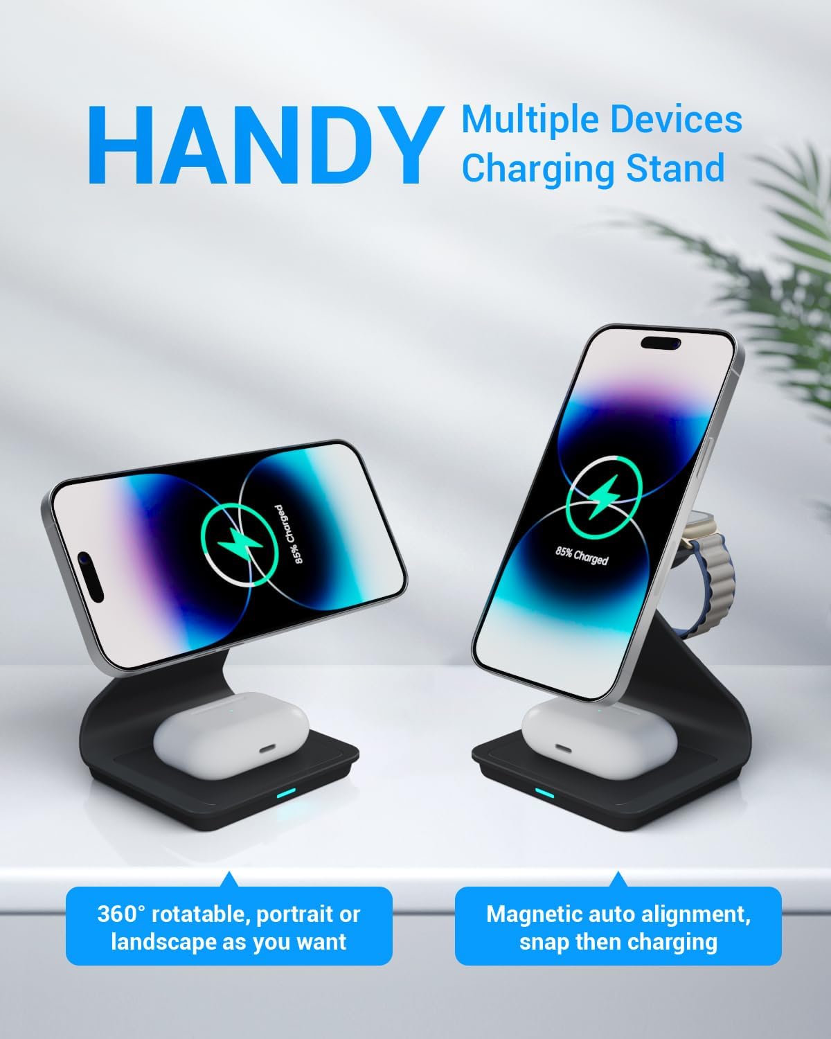 3-in-1 Wireless Charger – Black Aluminium for Apple Devices