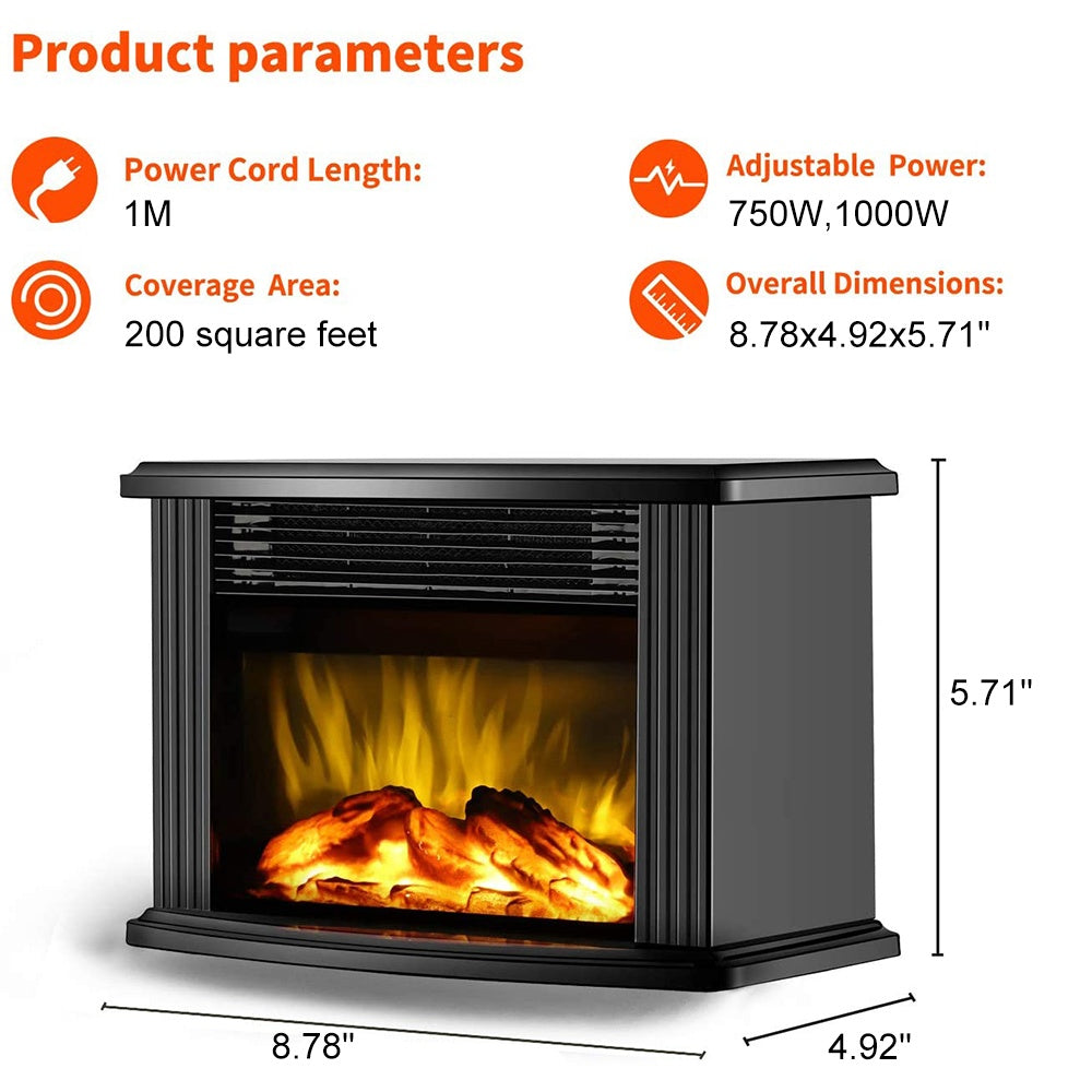 European Style Electric Fireplace Heater – LED Flame & Remote