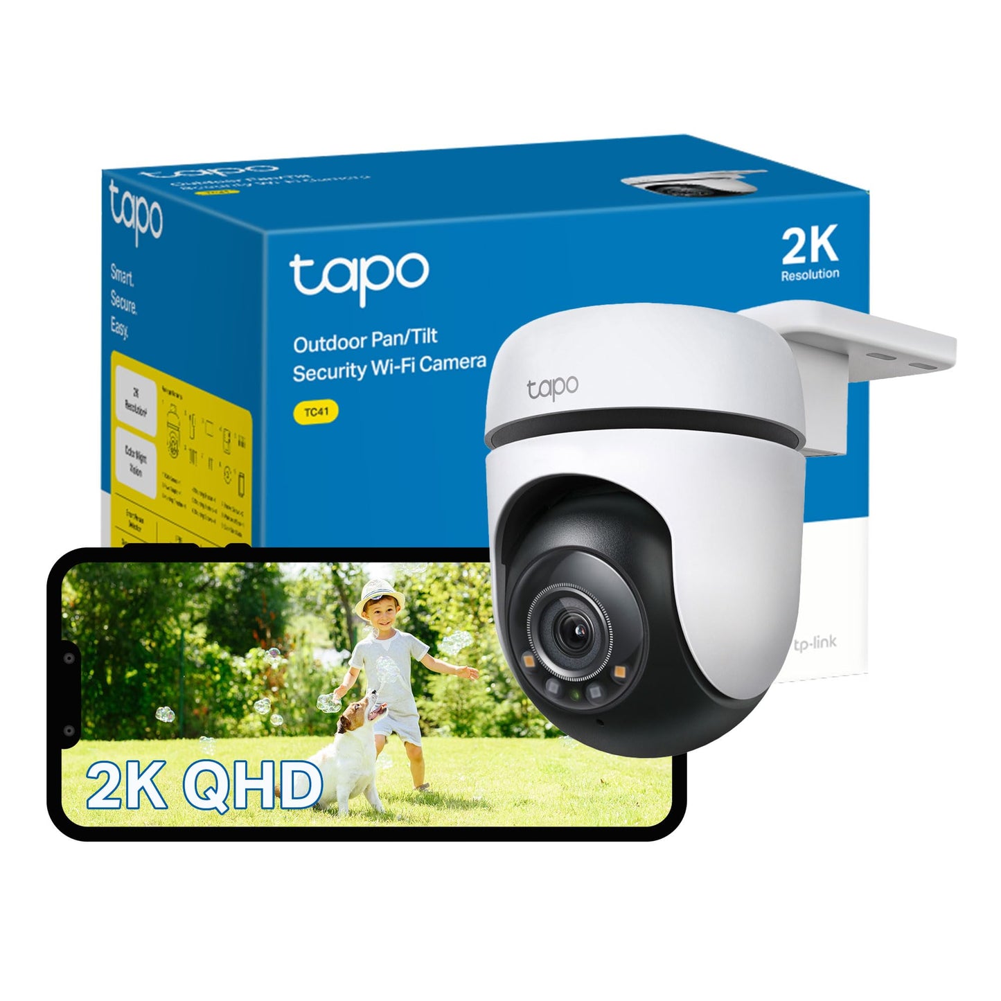 Tapo TC41 2K Pan/Tilt Outdoor Security Camera, WiFi Camera, 360? Smart Person Detection Motion Tracking, Full-Colour Night Vision, No Monthly Fee,