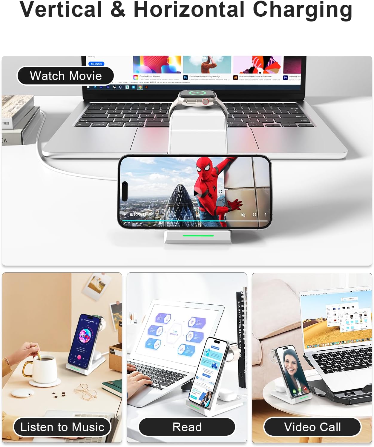 15W Wireless Charging Dock – 3-in-1 for iPhone, Watch & AirPods