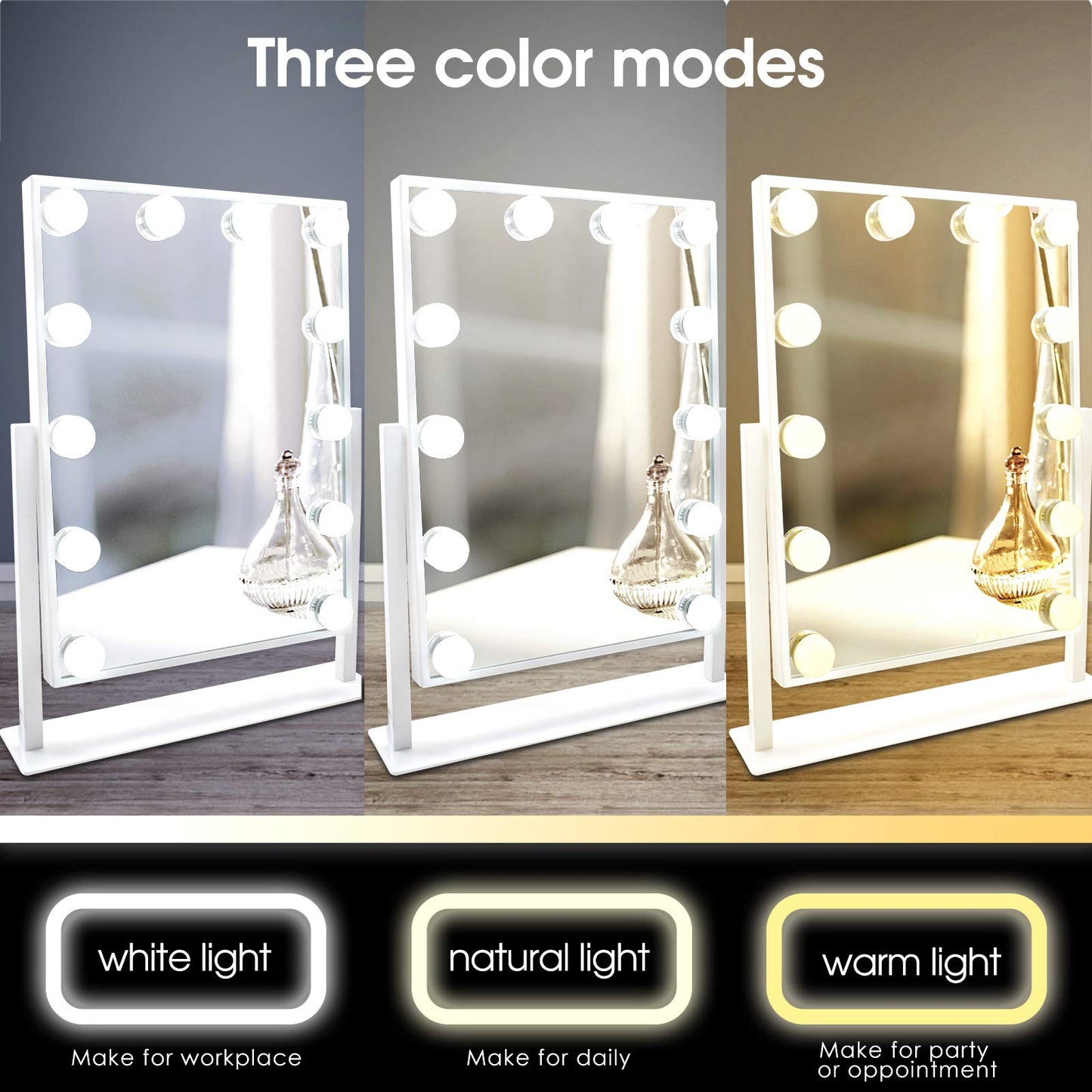 TUREWELL Hollywood Vanity Mirror – LED, 3 Modes