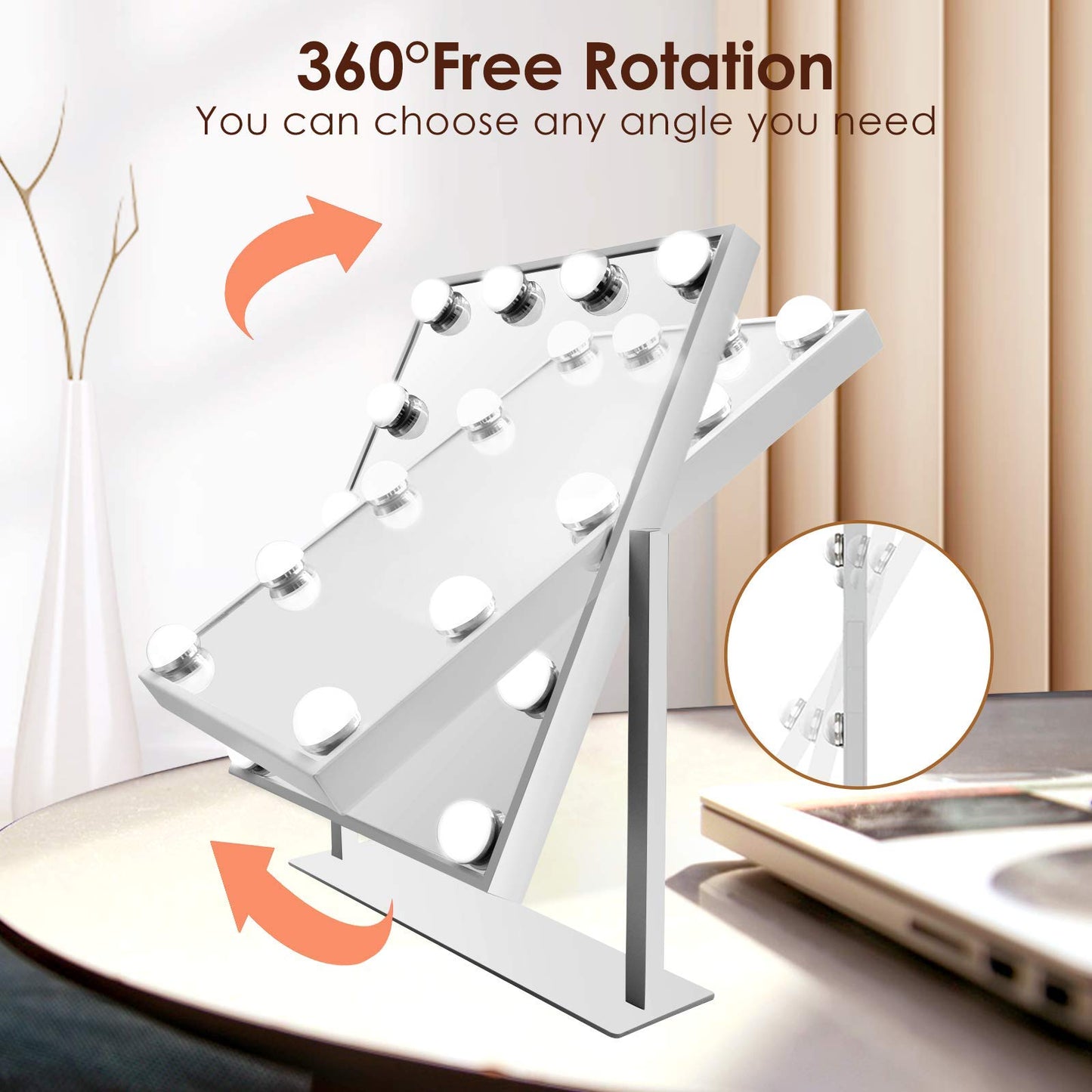 TUREWELL Hollywood Vanity Mirror – LED, 3 Modes