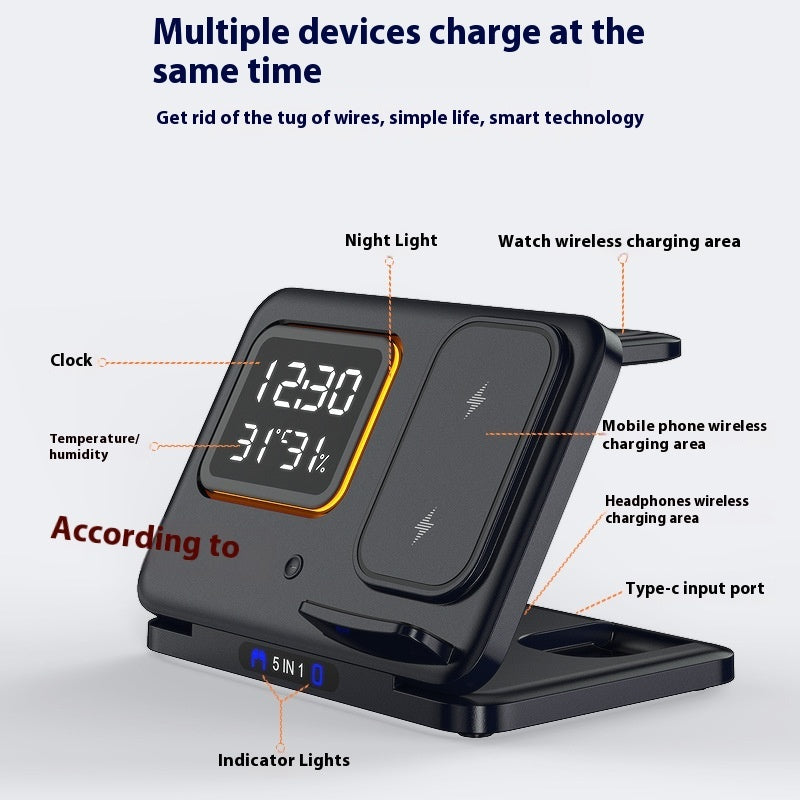 15W Wireless Charger Stand – 5-in-1 with LED Alarm Clock