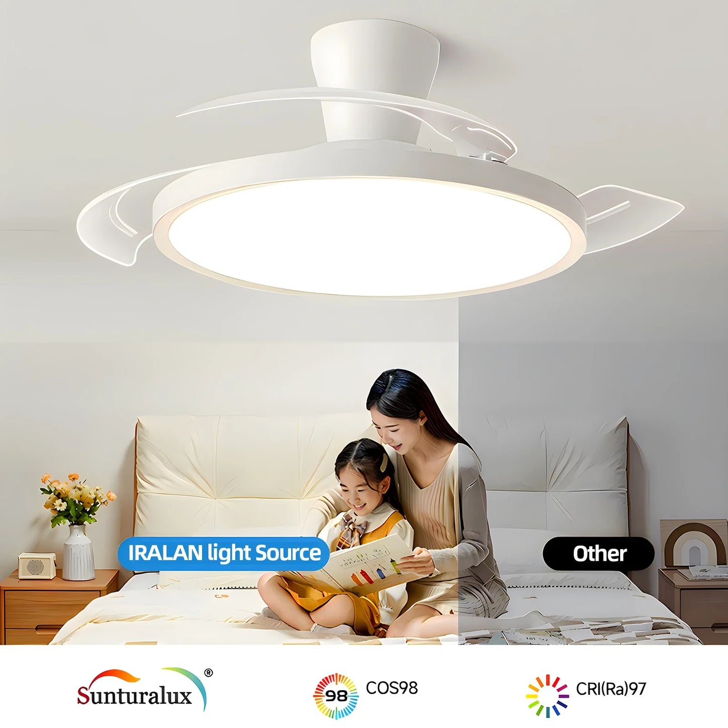 Invisible Ceiling Fan with LED Light – Quiet DC Motor