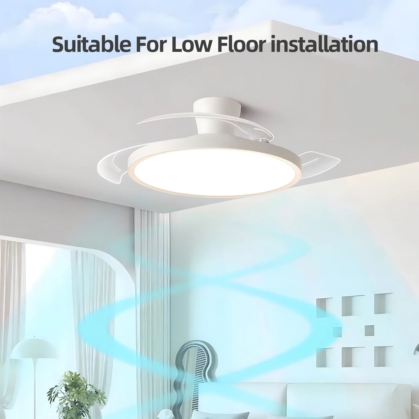 Invisible Ceiling Fan with LED Light – Quiet DC Motor