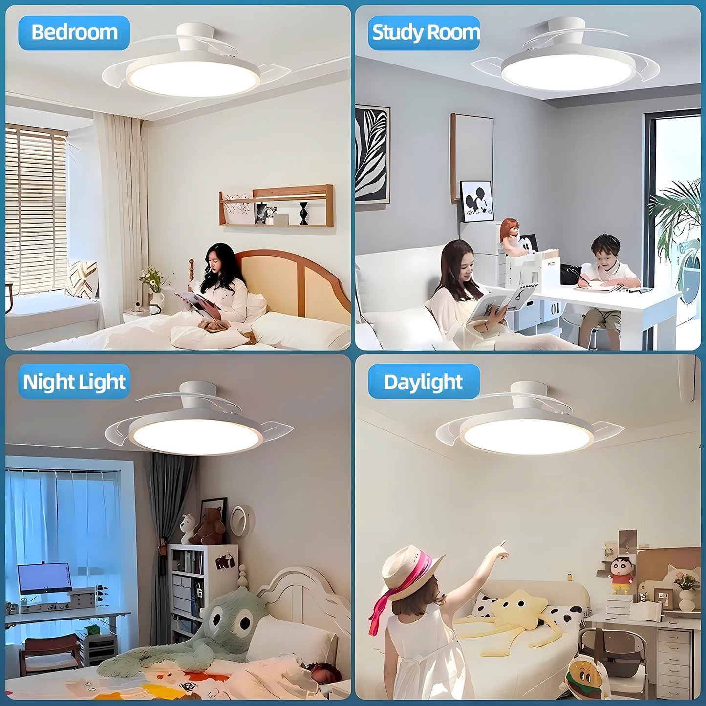 Invisible Ceiling Fan with LED Light – Quiet DC Motor