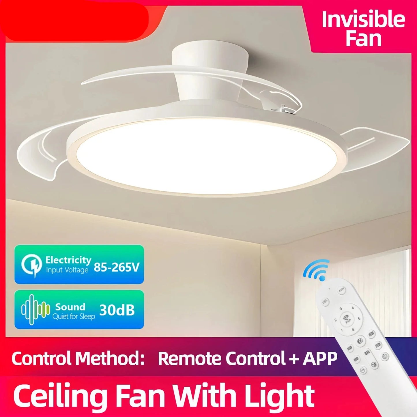 Invisible Ceiling Fan with LED Light – Quiet DC Motor