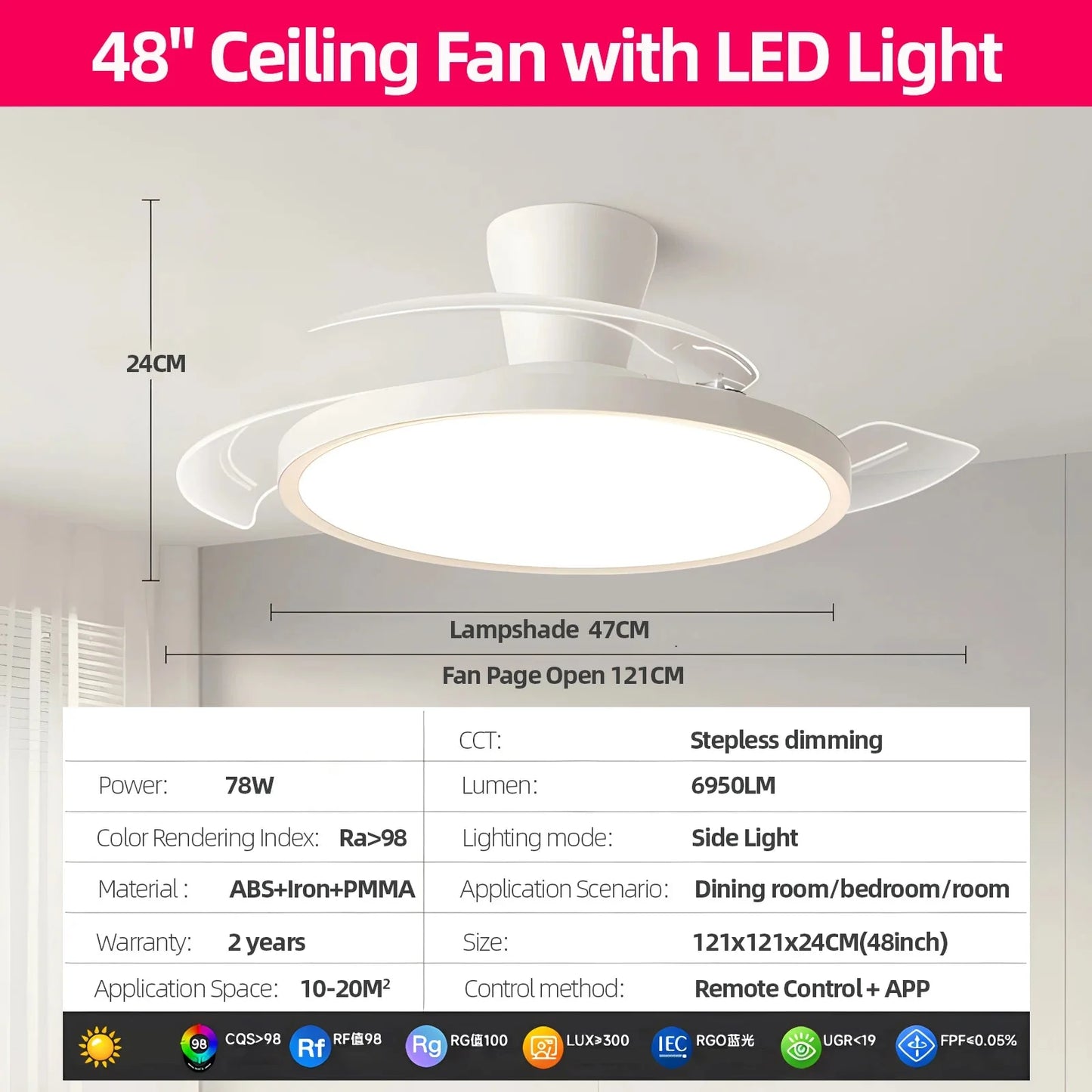 Invisible Ceiling Fan with LED Light – Quiet DC Motor