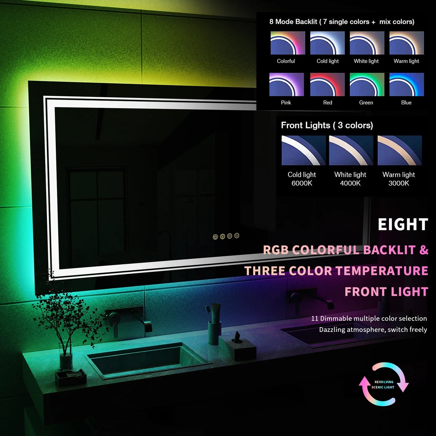 RGB LED Bathroom Mirror – Smart Anti Fog