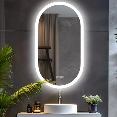Oval LED Bathroom Mirror – Dimmable, Anti-Fog, 3 Color Modes