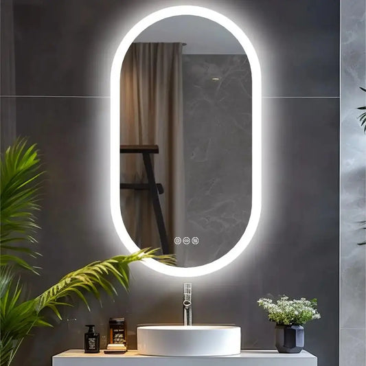 Oval LED Bathroom Mirror – Dimmable, Anti-Fog, 3 Color Modes