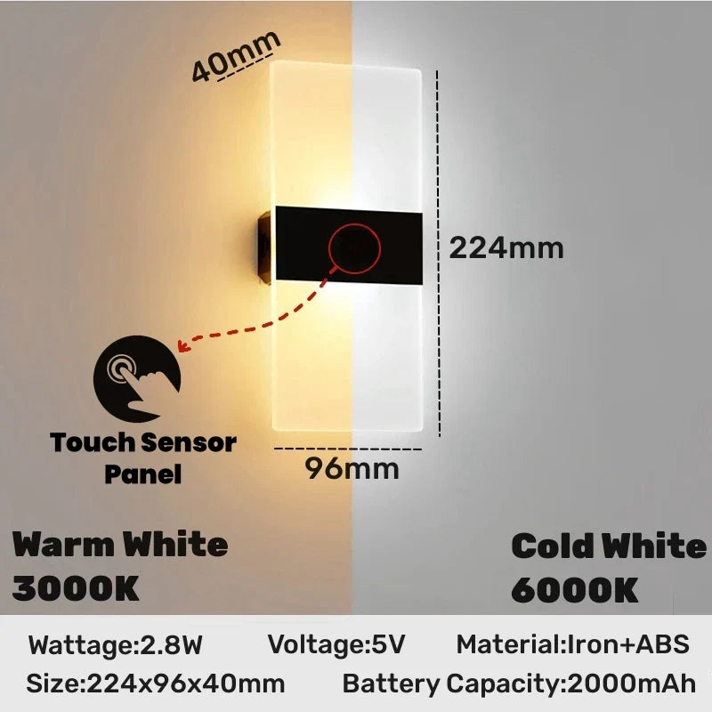 Touch Sensor LED Wall Light – USB Rechargeable Acrylic Sconce