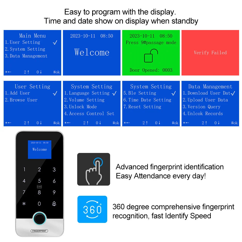 Waterproof Bluetooth Fingerprint Access Controller with Touch Keypad – Secure Door Opener