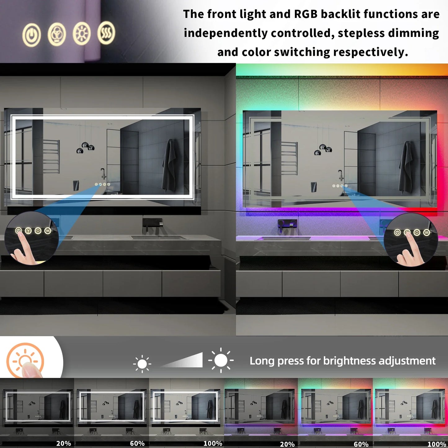 RGB LED Bathroom Mirror – Smart Anti Fog