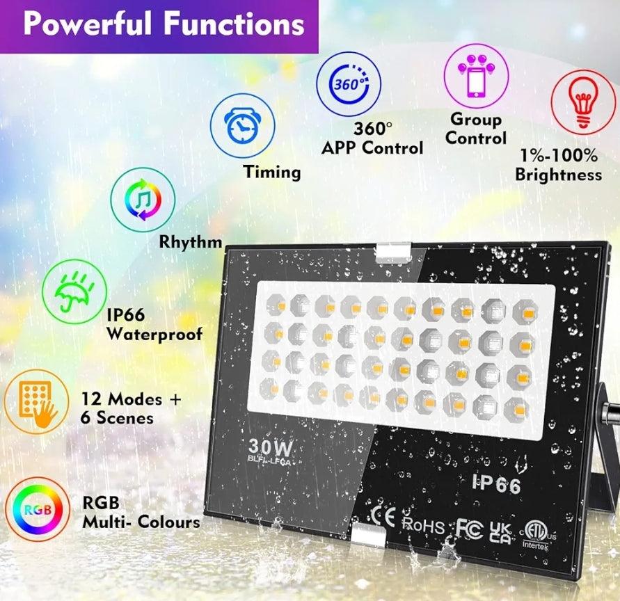 Smart Bluetooth RGB Floodlight – Outdoor LED with Warm White