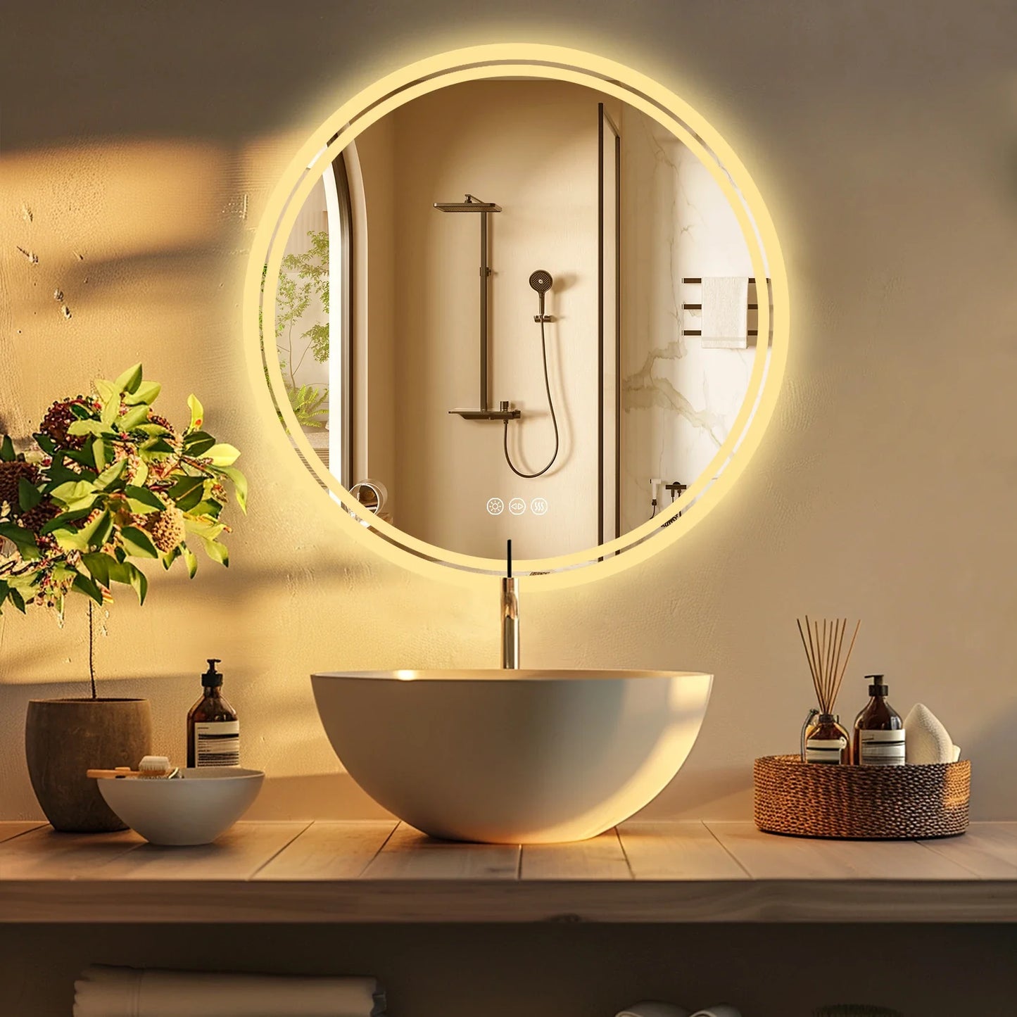 Round LED Vanity Mirror – Anti-Fog with Bright Makeup Lighting