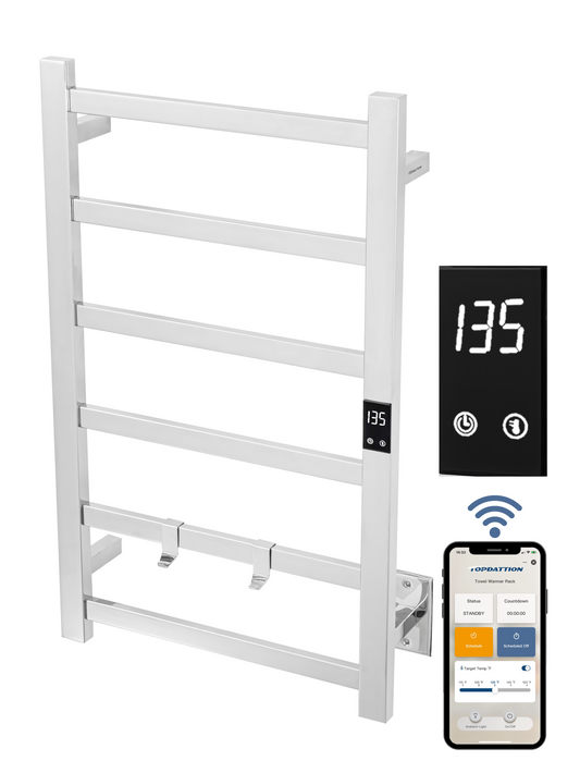 Smart Electric Towel Warmer – WiFi 6-Bar | Alexa & Google Compatible | Ultra-Slim Blade Design