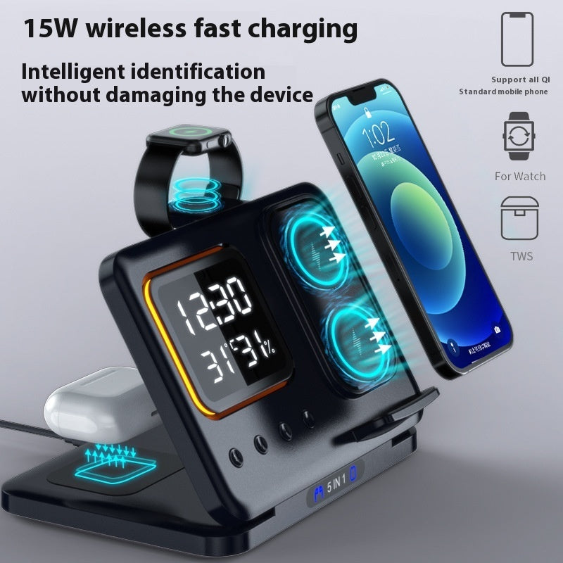 15W Wireless Charger Stand – 5-in-1 with LED Alarm Clock
