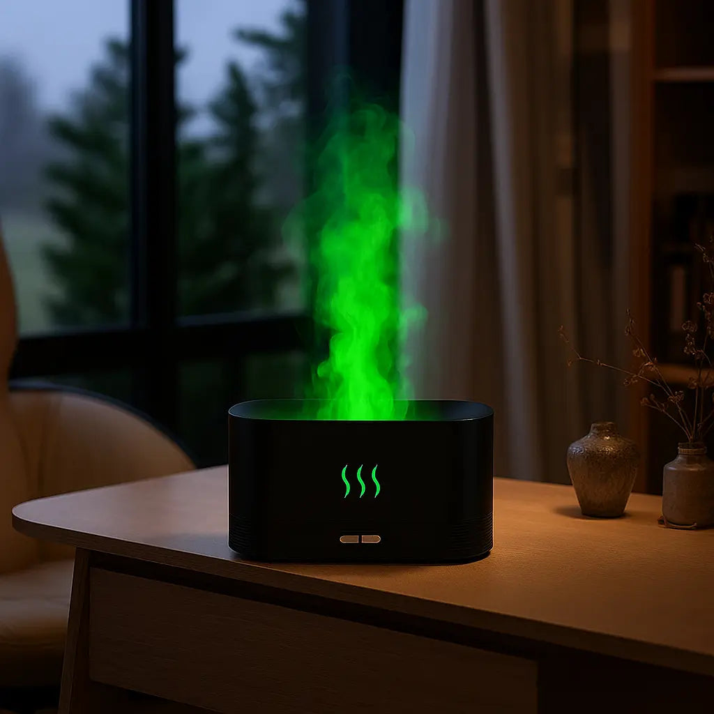 Flame Mist Humidifier & Aroma Diffuser – Relaxing LED Glow